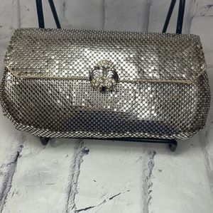 Whiting and Davis Vintage Envelope Clutch Silver Metal Mesh Art Deco Owl Clasp